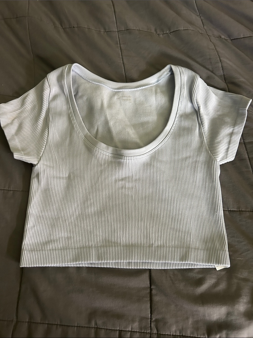 Cropped Ribbed Scoop Neck Women's Top - Light blue